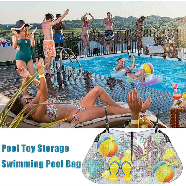 Pool Float Net Opbevaringspose, Mesh Pool legetøjspose, legetøjsopbevaring til pool, Pool Float Net Opbevaringspose med justerbare stropper, Foldbar Pool Float-Perfet Black