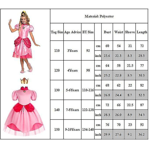 Barn Jenter Super Mario Brothers Peach Kostyme For Barn Jenter Prinsesse kjole med krone Halloween festantrekk hg 3 Years