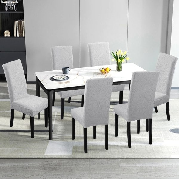 Pakketilbud Stoltrekk Stretch Avtakbare Vaskbare Spisestue Blader - Perfet Leaves-light Gray 6