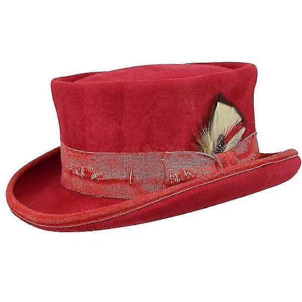 Medium Crown Rød Flosshatt Unisex Hatt Steampunk Hatt Sylinder Ullfilt Topp-Perfekt Red