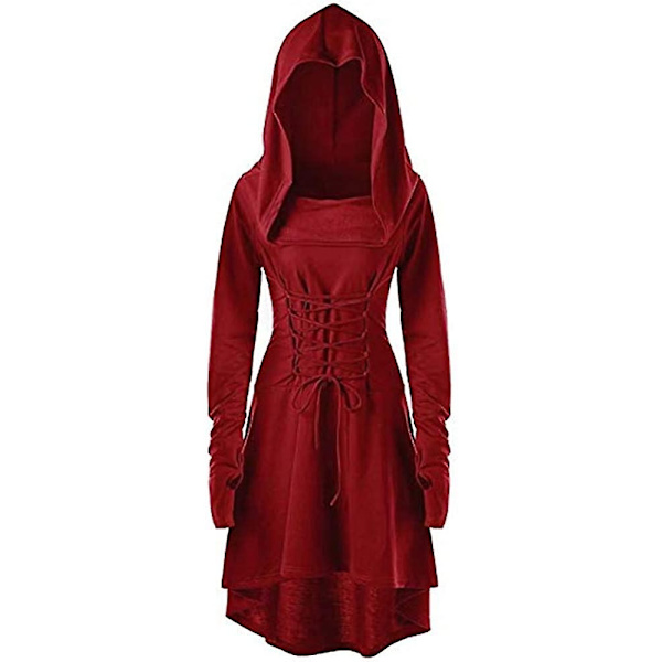 Kvindernes Renaissance Kostumer Hættekappe Snøre Halloween Middelalder Cosplay Kappe Vintage Høj Lav Trøje-Perfet Red Small