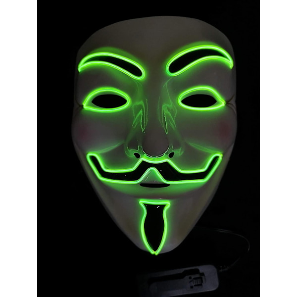 LED Mask V Vendetta Mask Neon Mask EL Wire Lyser upp för Halloween Kostym Cosplay Party-Perfekt V-green