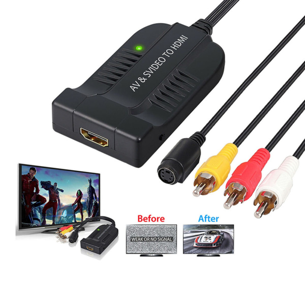 AV S-video till HDMI Converter Composite Video 1080p DC Power - Perfet