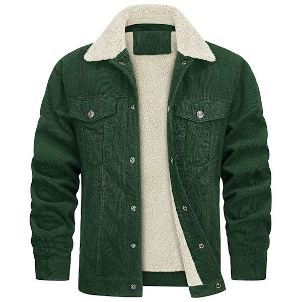 Herrar Jacka 2023 Ny Corduroy Krage Långärmad Plysch Lös Casual Herrjacka - Perfekt green L