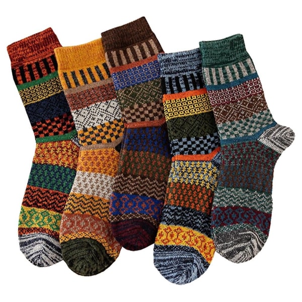 Tykke uldsokker til mænd Termisk varme vinterstrømper Vintage mønstrede sokker 5 par flerfarvet - Perfet