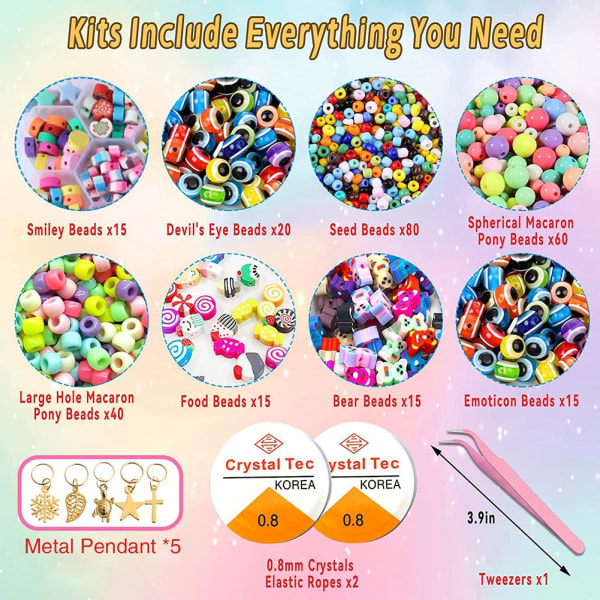 DIY farverige perlesæt Håndlavede perlearmbånd til tilbehør til piger 526PCS
