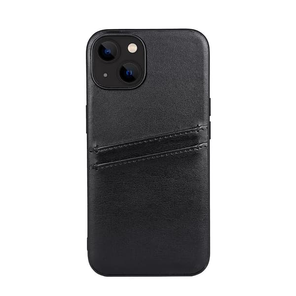 Buffalo iPhone 14/13 mobilskal, lädermaterial, med två kortplatser, svart 140