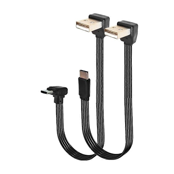 90 Graders Vinklet USB 2.0 til Type C Fladt Kabel Datakabel til Telefoner og Bærbare Computere - Perfekt 0.5m AMUP CMLE