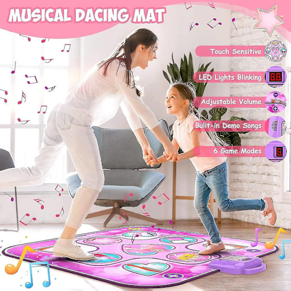 Dansmatta Leksaker för Flickor 3-12 År Gamla Födselsedagspresenter, Musikdansmatta för Barn, Dansmatta med LED-Ljus - Perfekt