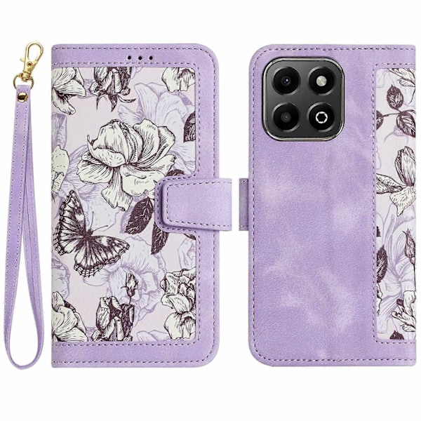 Blomstermønstret Læder Telefon Cover med Lanyard-Perfet For Honor X6b