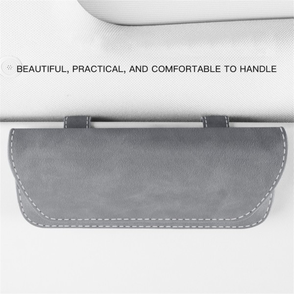 Solglasögonhållare för bil Solskydd, Glasögon Bil Visir Clips Förvaring Glasögon Organizer Case, PU Läder Glasögon Hållare- Perfet Gray