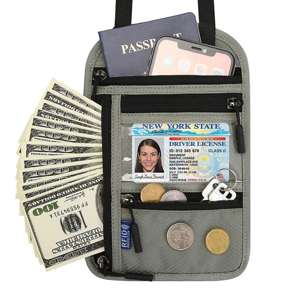 resehalsplånbok Rfid passhållare Lätt passplånbok Kreditkortsväska Resväska för kvinnor män - Perfet Light gray