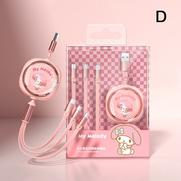 Sanrio Hellokitty Kuromi My Melody One-To-Three Datakabel - Perfet Yellow