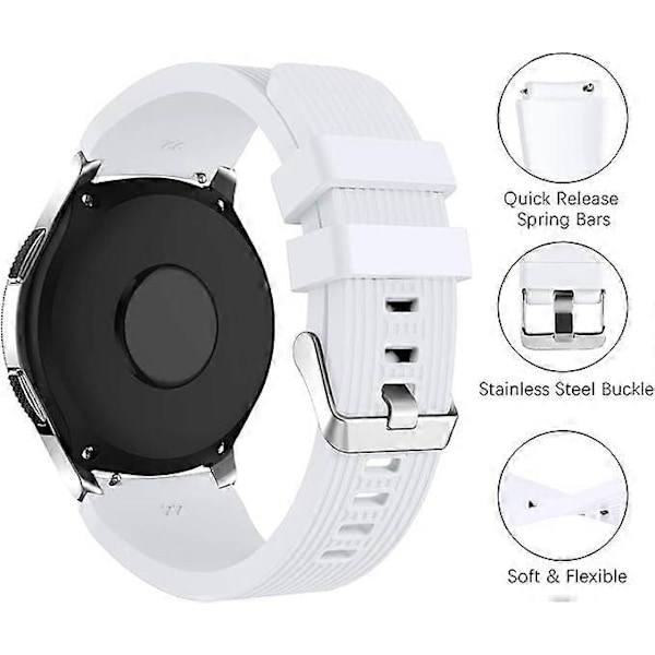 Ranneke Samsung Galaxy Watch 46 mm:n kanssa yhteensopiva, pehmeä silikoninen urheiluranneke, 22 mm, miehille ja naisille - Täydellinen White