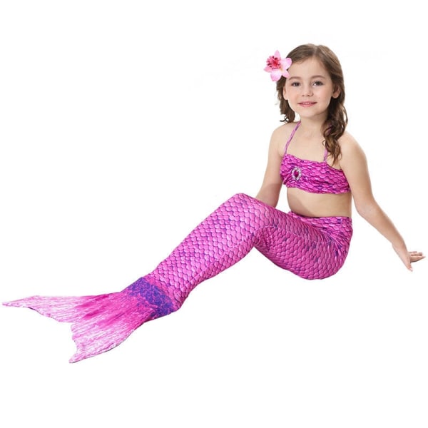 Mermaid badedrakt med trykk - vannsport badedrakt for barn See - Perfet Purple 110CM