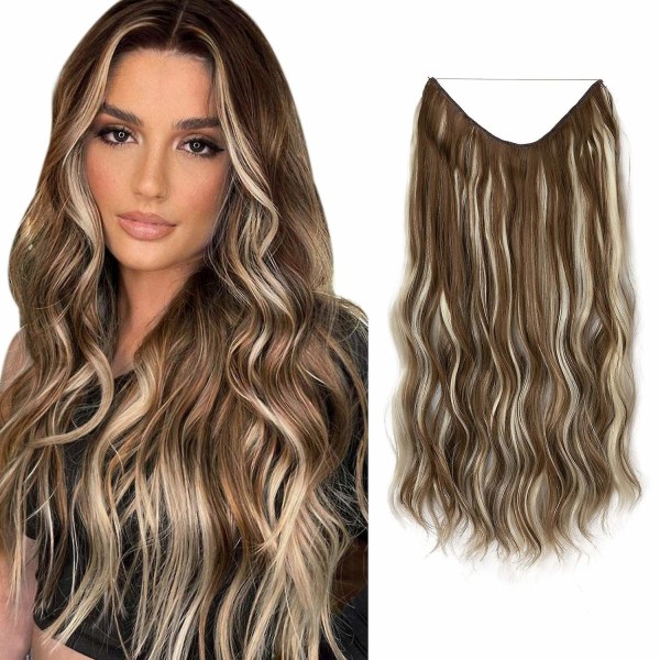 Halo Hair Extensions Usynlig tråd Bølget krøllete lange syntetiske hårstykker for kvinner Justerbart pannebånd - Perfet 10H613 16 inch