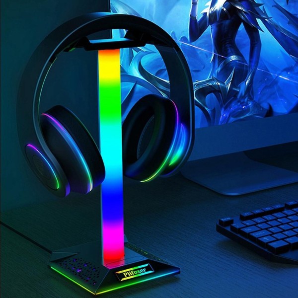 Rgb Gaming Hörlursställ Dubbel USB Port Touch Control Strip Ljus Skrivbord Gaming Headset Hållare Häng - Perfet