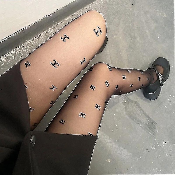 Double Letter CC Transparent Slim Pantyhose Fishnet Stockings Sexy Stockings Pantyhose Party Club Black Tights Stocking-Yvan - ya-Perfet A