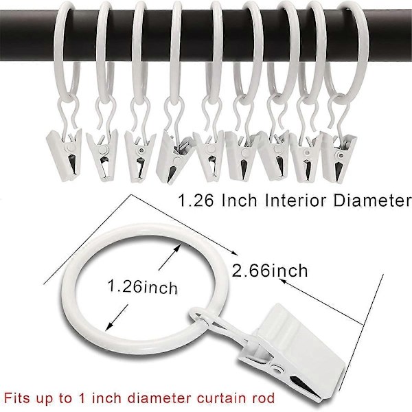 40 st Gardinringar med Clips, Draperiklämmor med Ringar, Draperiringar 3,2 cm Innerdiameter-Perfekt