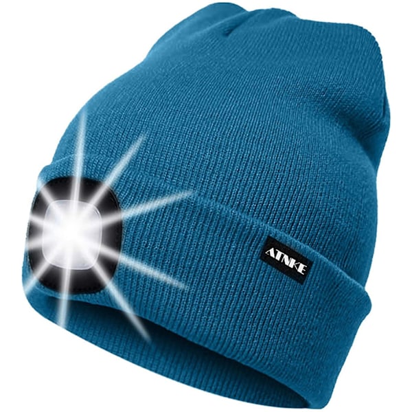 Lyserød Beanie Hat Genopladelig Løbehat Ultra Lys 4 LED Vandafvisende Hovedlampe-Perfekt Blue