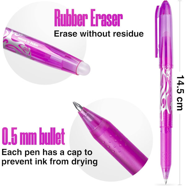 raderbar gelpenna 0,5 mm spets suddgummipenna, vuxna barn student skola kontorspapper presenter - 8 färger - Perfet