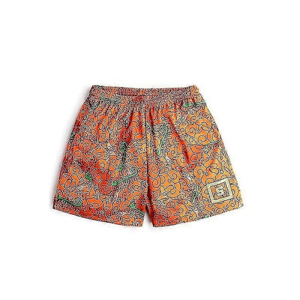 Japanske Anime Shorts Baki Haman Trykte Menners Street Beach Shorts Avslappede Løse Menners Elastiske Midje Svarte Shorts - Perfekt Orange1 L