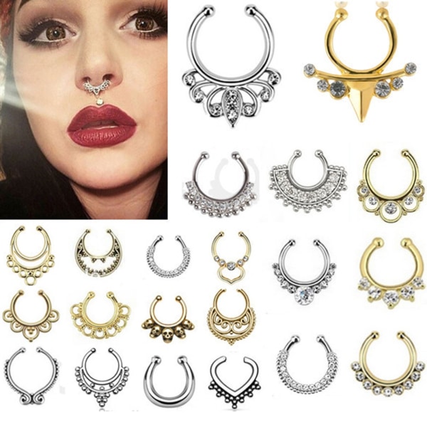 Charms Fake Septum Clicker Crystal Nose Ring - Perfet Silver