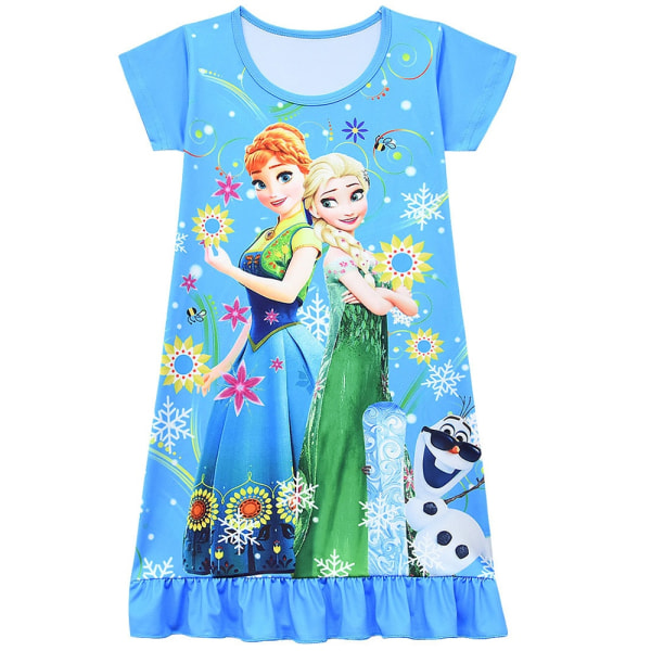 Frozen Princess Elsa Anna Printed T-shirt Dress Girl Nightdress - Perfet blue 150cm