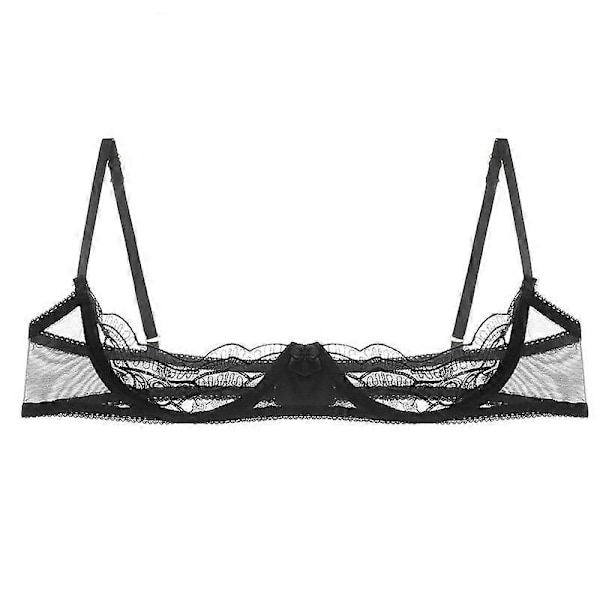 Damunderkläder - Spetsbh med halvkupor, push-up, underwire, justerbara band, vadderad med svamp, perfekt Black B M