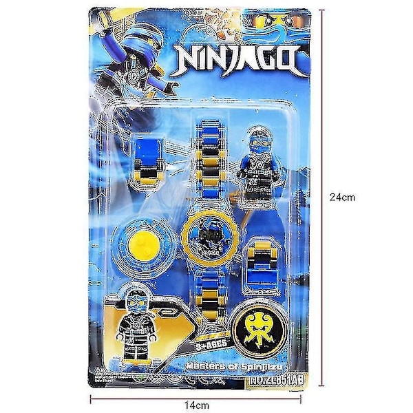 Lasten rakennettava kello ja kellot Muovikello linkkiketjulla ja minifiguurilla - Täydellinen Ninjago blue