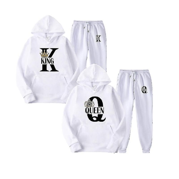 2023 Mode Par Sweatshirt Kung & Drottning Tryckt Par Hoodie Set med Huva och Byxor 2-pack Streetwear Kläder för Män och Kvinnor - Perfekt Gray King 2 4XL