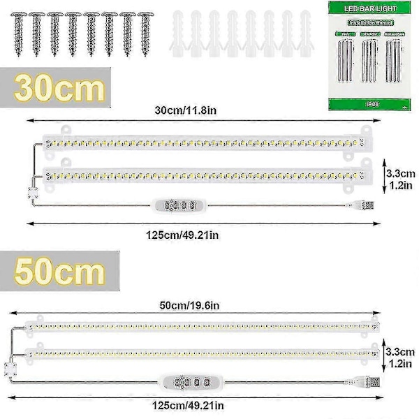 LED-växtlampa för inomhusbruk, fullspektrum solljus 42-288 LED-växtlampa med automatisk timer för hyllor, hydroponiska växter och suckulenter - Perfekt 3-Strip 30 cm