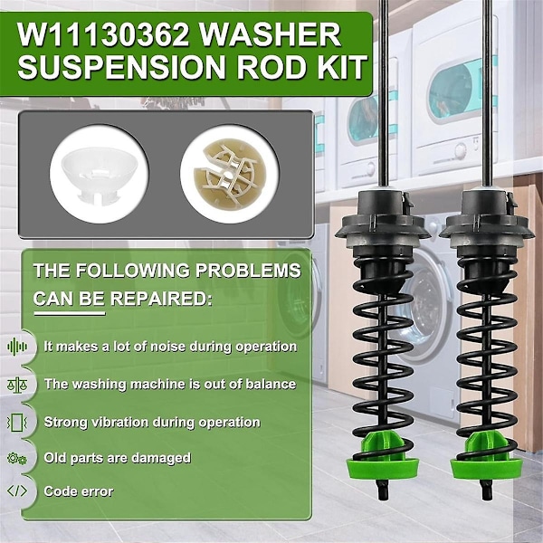 W11130362 4 stk. Vaskemaskineophængsstangssæt, til vaskemaskiner - passer til 11022352510, WTW5000DW2, MVWC565FW - Perfekt