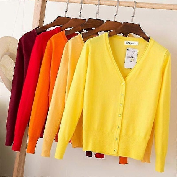 Afslappet Cardigan Sweater til Kvinder Efterår Vinter Kvinder Ensfarvet V-hals Langærmet Plus Størrelse Strikket Sweater Frakke Hæklet-Perfet Color A002 Red M