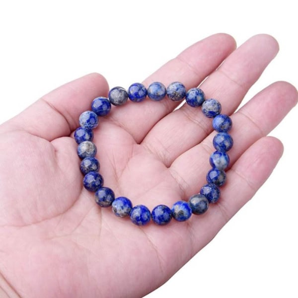 Naturlig 8 mm Lapis Lazuli Beads Armbånd Unisex Elastic Bangle - Perfet Blue