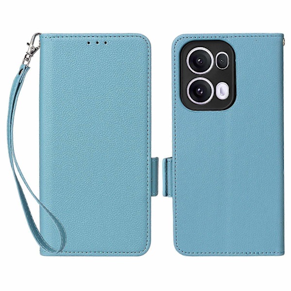Kompatibelt med Oppo Reno13 Pro 5G Skal med Handledsrem Litchi Textur PU Läder Plånboksfodral - Perfet Baby Blue