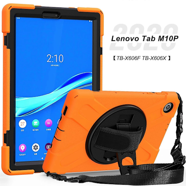 Kompatibel med Lenovo Tab M10 Plus TB 606F Støtsikker Fargerik Silikon + PC Beskyttelsesdeksel med Holder & Håndstropp & Skulderstropp - Perfekt