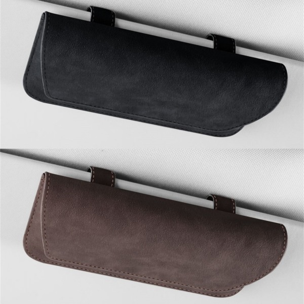 Solglasögonhållare för bil Solskydd, Glasögon Bil Visir Clips Förvaring Glasögon Organizer Case, PU Läder Glasögon Hållare- Perfet Gray