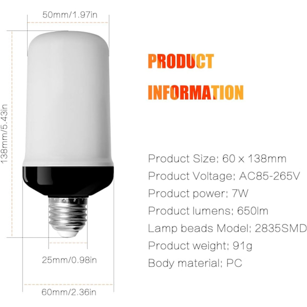 Pakke med E27 LED flamme pærer 4 tilstande med tyngdesensor flamme pærer til indendørs/udendørs/bar/fest juledekoration - Perfet