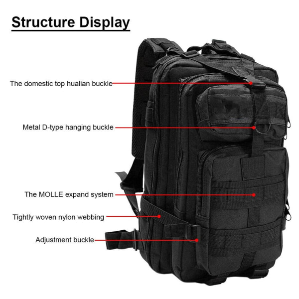 Military Tactical Army Backpack Outdoor Bag 30L-Perfet black