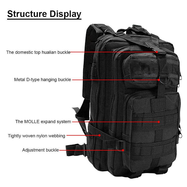 Military Tactical Army Reppu ulkoilulaukku 30L-Perfet black