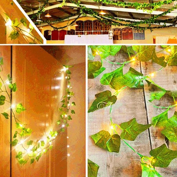 Kunstige planter - Green Leaf Vines - Ivy String Lights - Perfet 10M Solar Powered