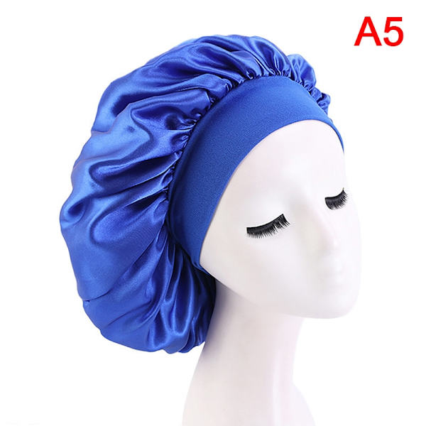 Muoti Big Size Satin Silk Bonnet Sleep Night Cap cover - täydellinen Blue