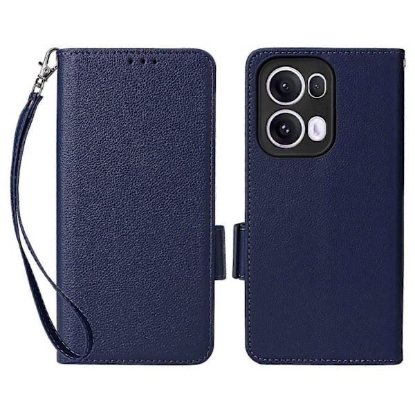 Kompatibelt med Oppo Reno13 Pro 5G Skal med Handledsrem Litchi Textur PU Läder Plånboksfodral - Perfekt Dark Blue