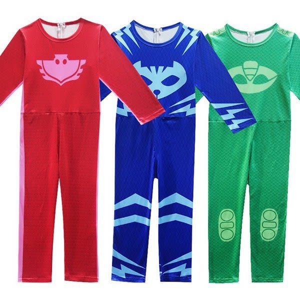 Pyjamasheltene Unisex børn - heldragt + øjenmaske - Perfet Red PJ Masks - Storlek: röd 110 cl