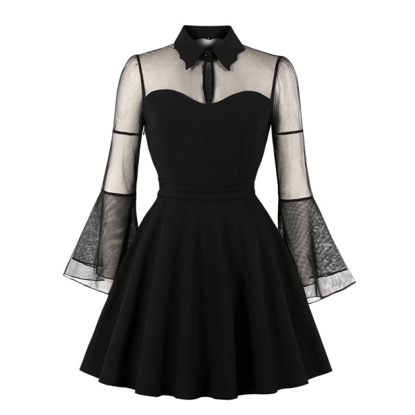 Dam Mesh Bell Vändbar Gothic Cocktail Vintage Klänning black L