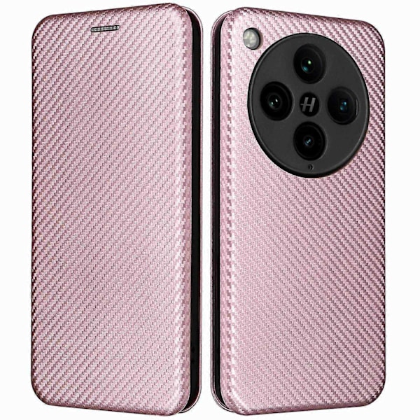 til Oppo Find X8 Pro 5G Etui Kulfibertekstur Stødsikkert PU Læder Telefoncover - Rosaguld-Perfekt Rose Gold
