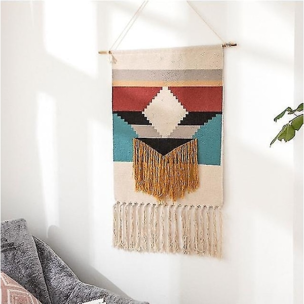 Boho Bomuldslinnedæppe med kvast Håndlavet Nodic Style Home Decor Geometrisk Decor - Perfet