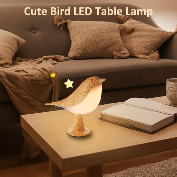 Lille natlys Cute Bird LED-bordlampe med berøringsdæmper Kreativ sengelampe 3-niveaus lysstyrke Skrivebordslampe wi- Perfet Brun