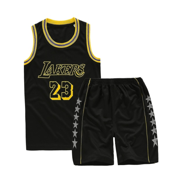 Lakers #23 Lebron James Jersey No.23 Basketball Uniform Set Kids - Perfet Black XS (110-120cm)